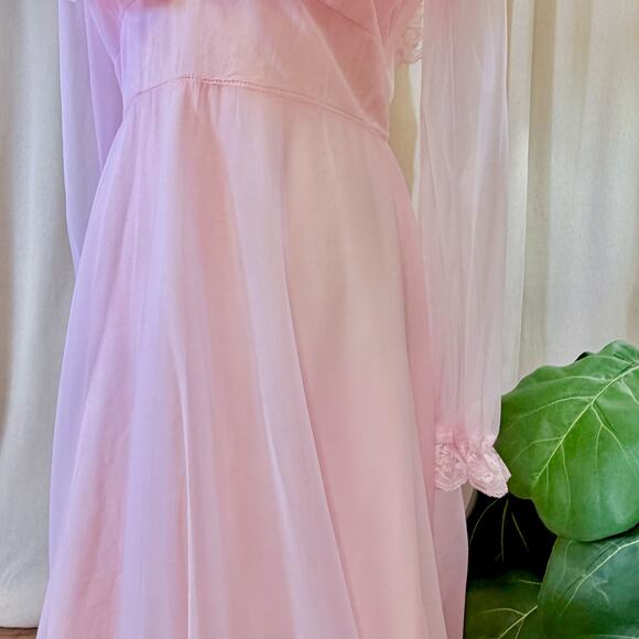Victorian Pink Bridal Nightgown 70s Coquette Romantic Feminine Union SM MED - Picture 10 of 15